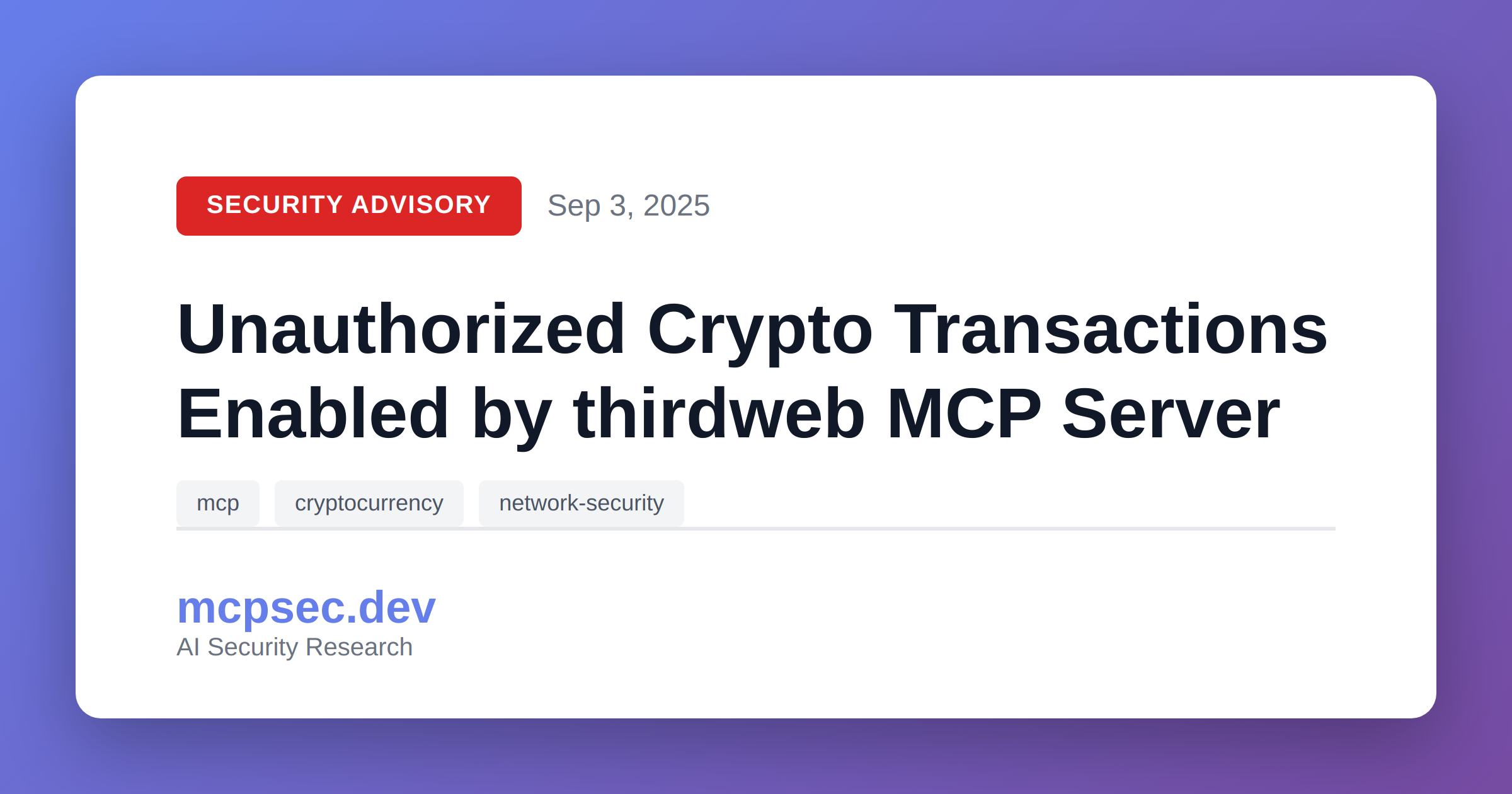 Unauthorized Crypto Transactions Enabled by thirdweb MCP Server | MCP  Security Research